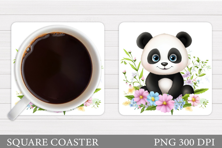 Cute Panda Coaster Design. Panda Flowers Coaster Sublimation example image 1