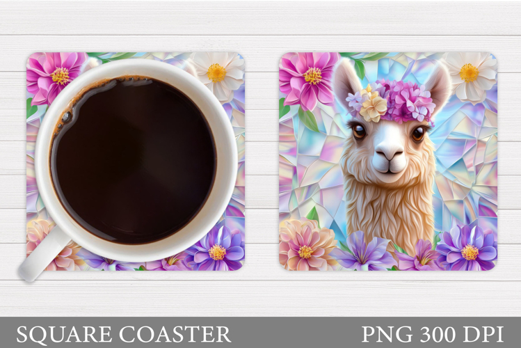 Cute Lama Coaster Design. Lama Flowers Coaster Sublimation