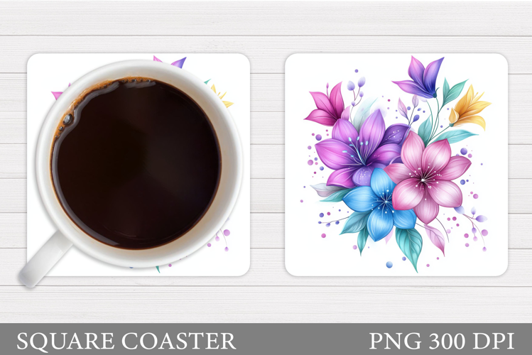 Floral Coaster Design. Flowers Coaster Sublimation