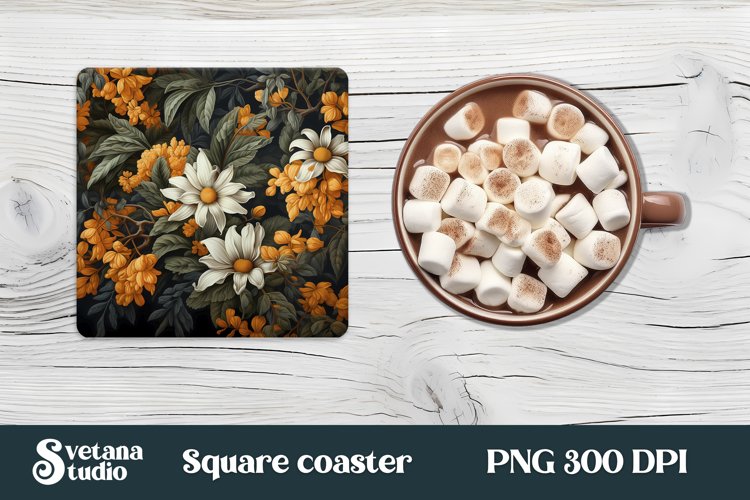 Flower square coaster PNG | Orang flower coaster PNG