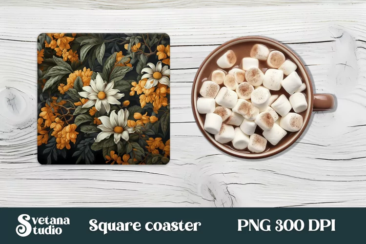 Flower square coaster PNG | Orang flower coaster PNG