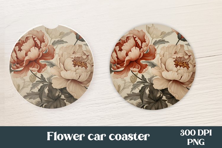 Peonies car coaster sublimation | Flower round coaster