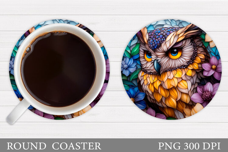 Owl Coaster Design. Owl Flowers Coaster Sublimation example image 1