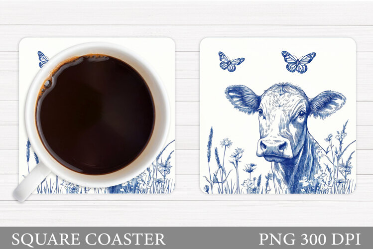 Cow Coaster Sublimation. Cow Flowers Coaster Design example image 1