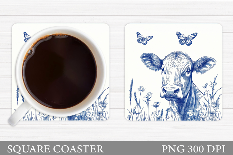 Cow Coaster Sublimation. Cow Flowers Coaster Design