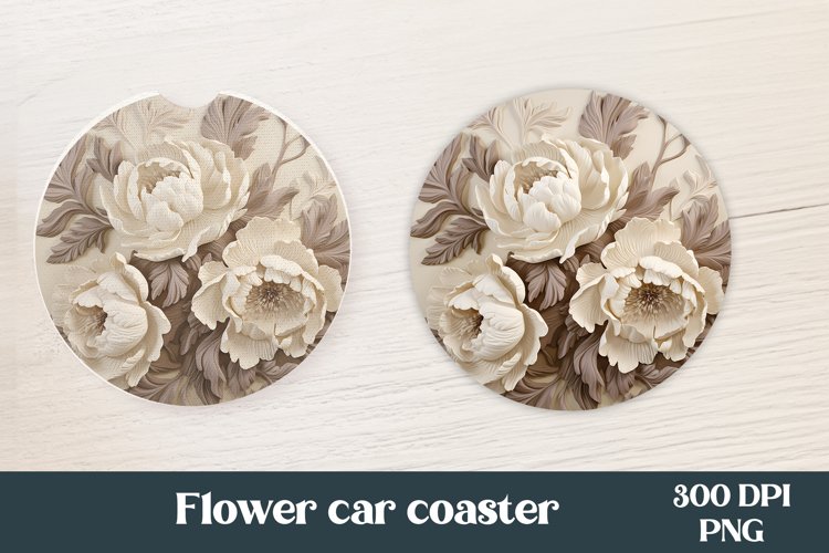 Peony car coaster sublimation | Flower round coaster design