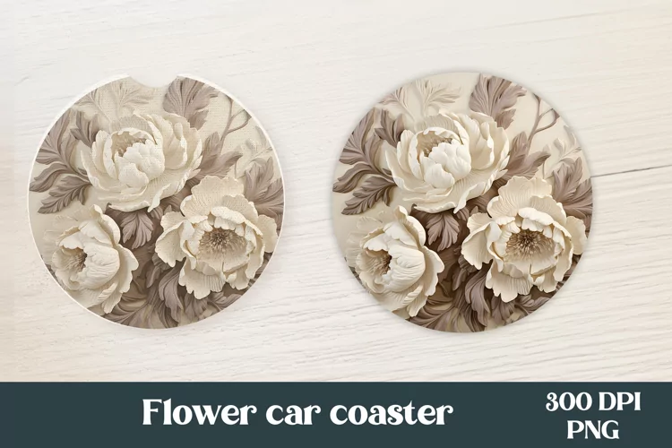 Peony car coaster sublimation | Flower round coaster design