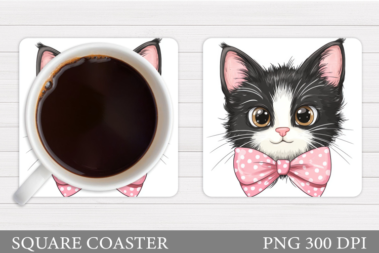 Cute Cat Coaster Design. Cute Cat Sublimation