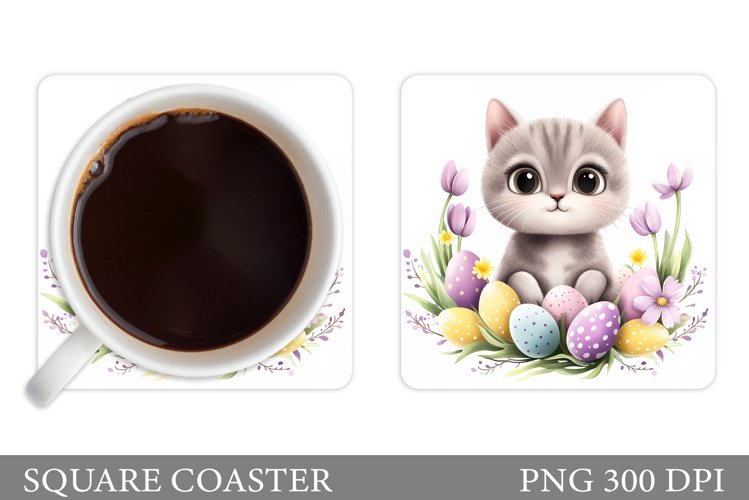Easter Cat Coaster Design. Easter Coaster Sublimation example image 1