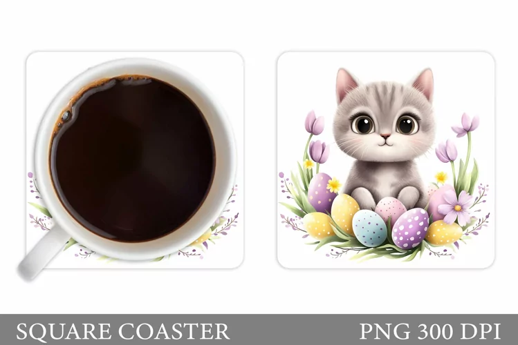 Easter Cat Coaster Design. Easter Coaster Sublimation
