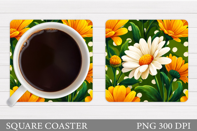 Daisy Flowers Coaster Design. Flowers Sublimation