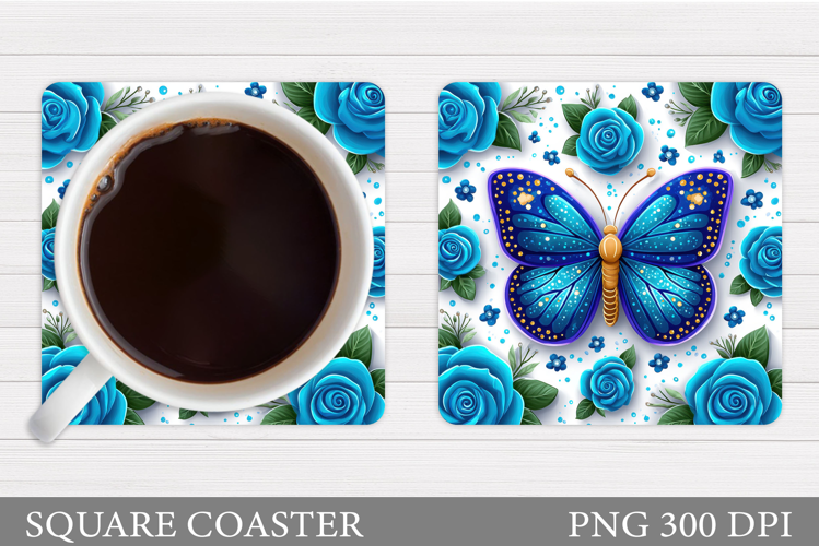 Butterflies Coaster Design. Butterfly Roses Coaster