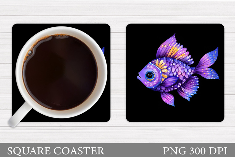 Cute Fish Coaster Sublimation. Fish Square Coaster Design