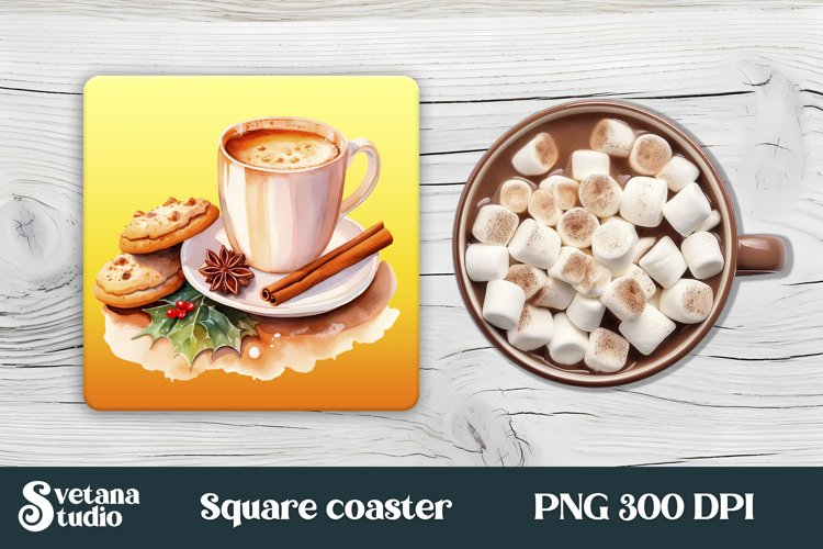 Christmas coffee square coaster | Coaster PNG sublimation