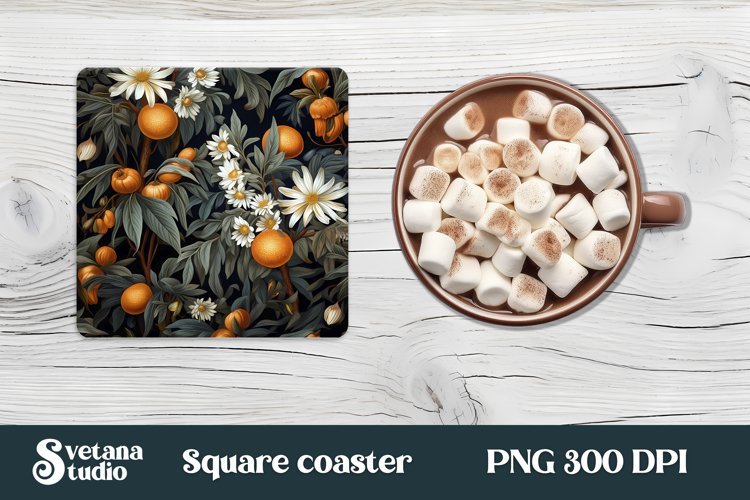 Flower square coaster PNG design | Orang flower coaster PNG