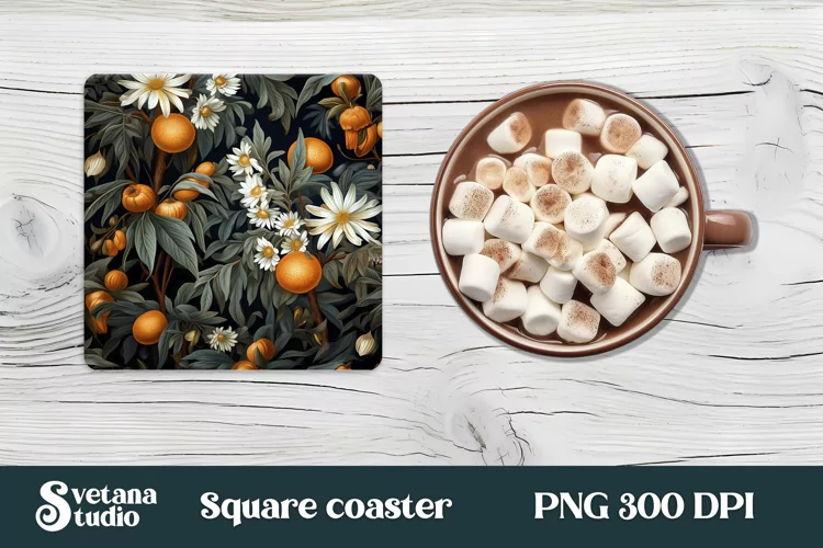 Flower square coaster PNG design | Orang flower coaster PNG
