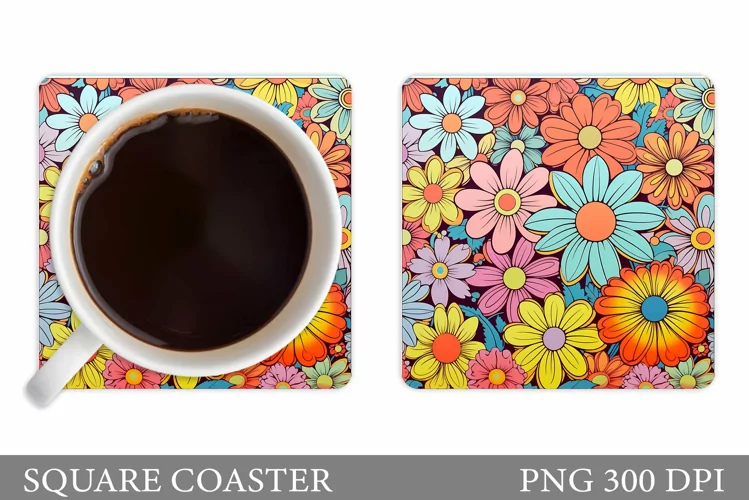 Daisy Flowers Coaster Design. Flowers Sublimation