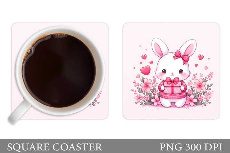 Valentines Bunny Coaster. Cute Bunny Coaster Sublimation