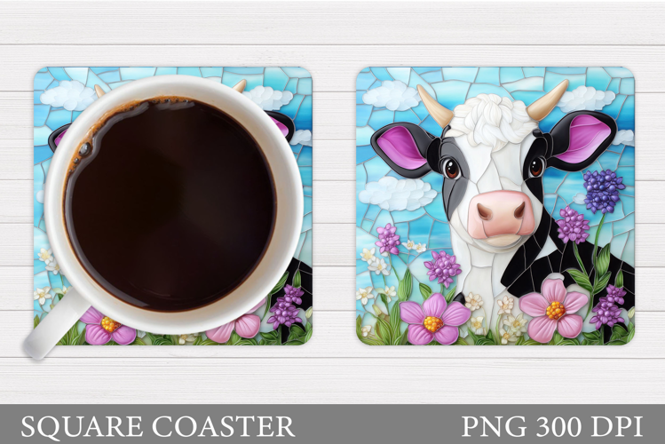 Cow Coaster Sublimation. Cow Flowers Coaster Design