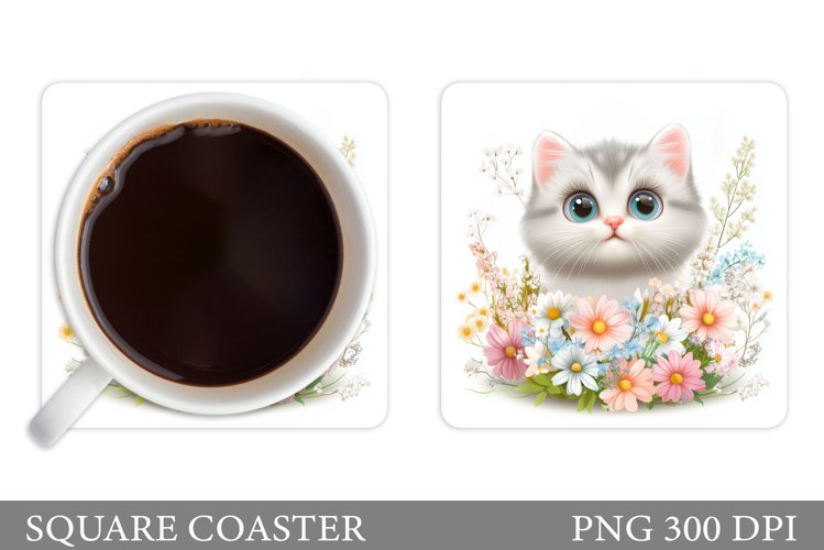 Cute Cat Coaster Design. Cute Cat Sublimation