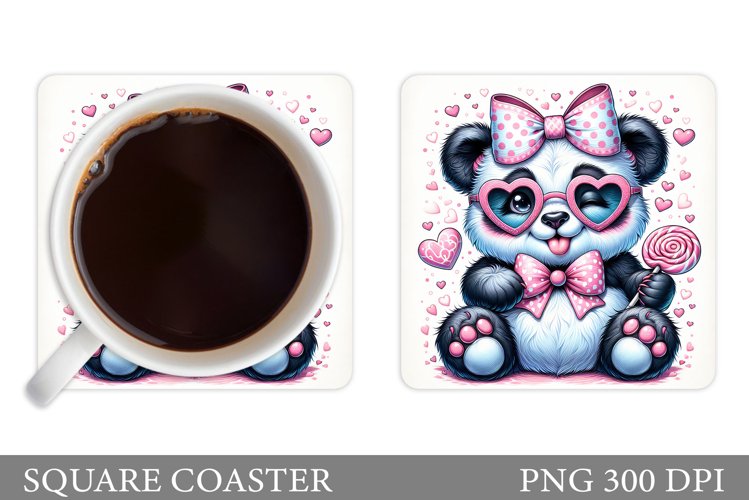 Cute Panda Coaster Sublimation. Valentines Panda Coaster
