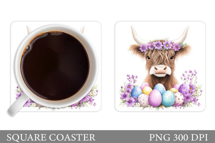 Highland Cow Coaster Design. Easter Coaster Sublimation example image 1