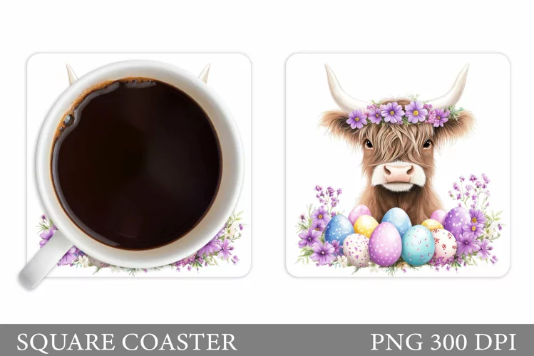 Highland Cow Coaster Design. Easter Coaster Sublimation
