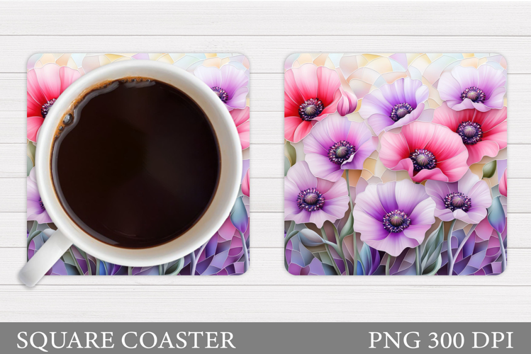 Flowers Poppies Coaster Sublimation. Flowers Coaster Design