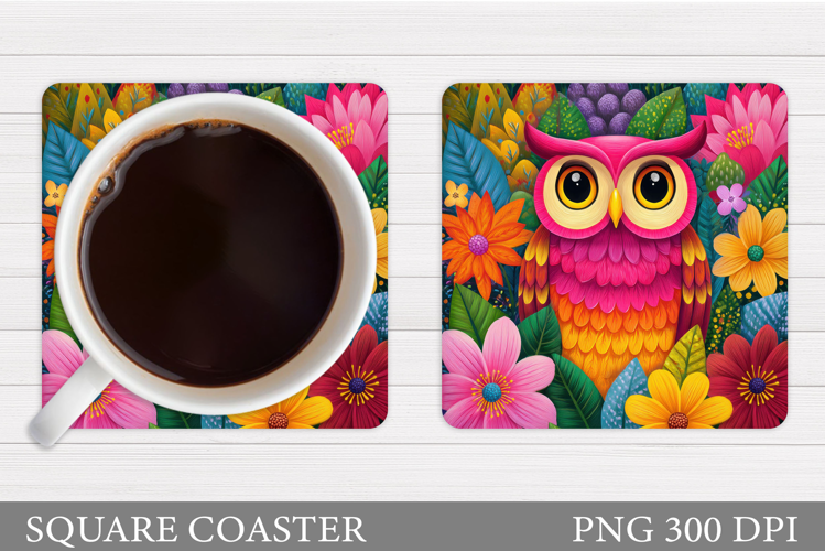 Cute Owl Coaster Design. Owl Flowers Coaster Sublimation