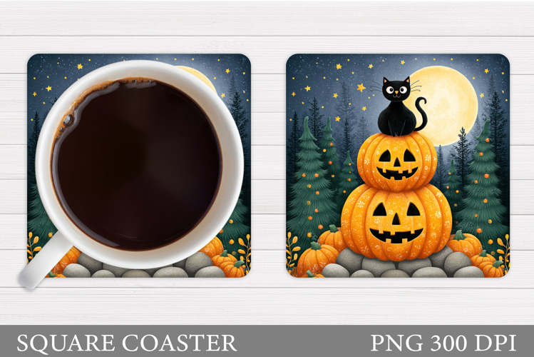 Black Cat Coaster Design. Halloween Cat Coaster Sublimation