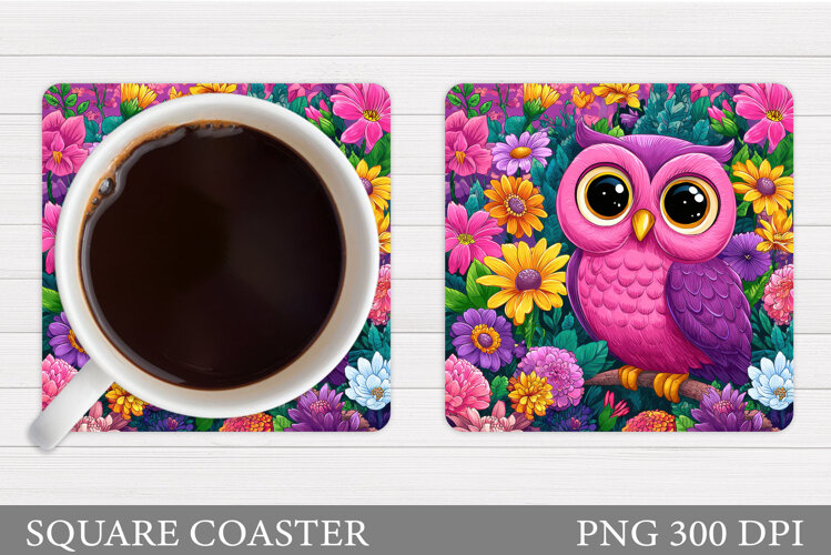 Owl Coaster Design. Owl Flowers Coaster Sublimation example image 1