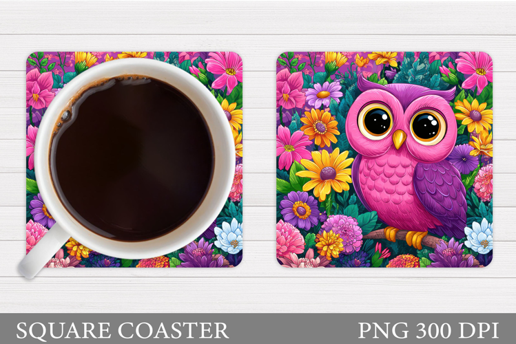 Owl Coaster Design. Owl Flowers Coaster Sublimation