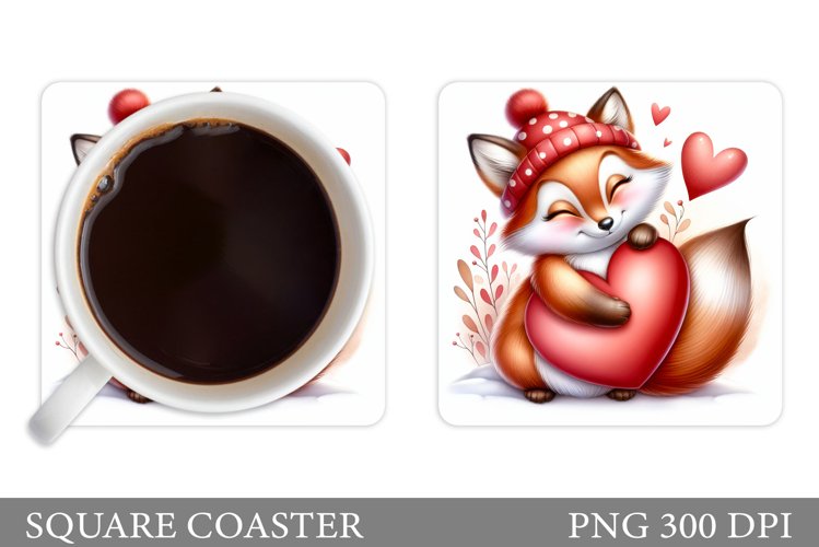 Valentines Fox Coaster. Cute Fox Coaster Sublimation example image 1