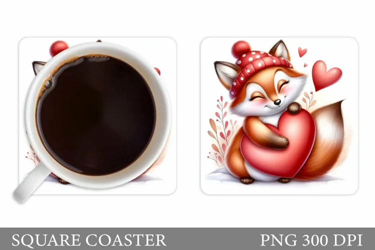 Valentines Fox Coaster. Cute Fox Coaster Sublimation