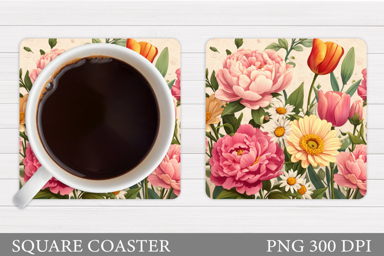 Flowers Coaster Sublimation. Floral Coaster Design