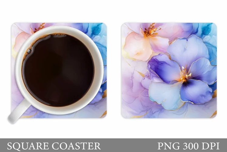 Flowers Coaster Sublimation. Floral Coaster Design