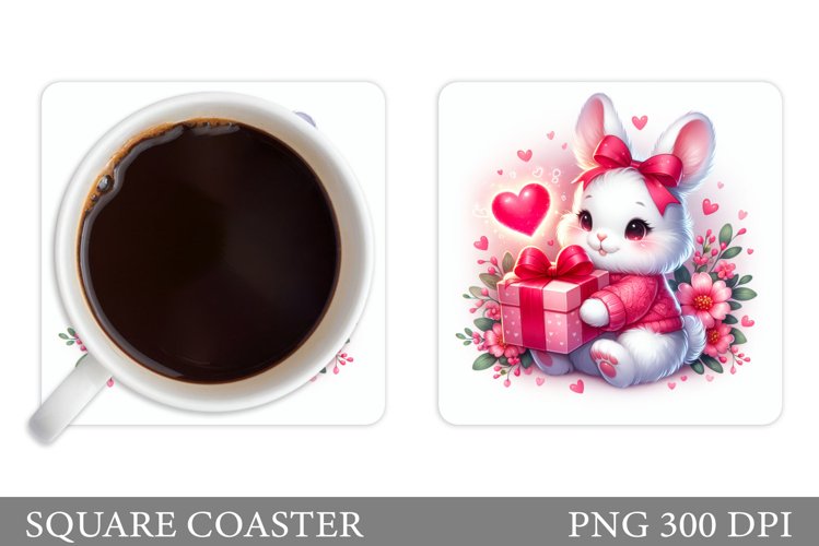 Valentines Bunny Coaster. Cute Bunny Coaster Sublimation
