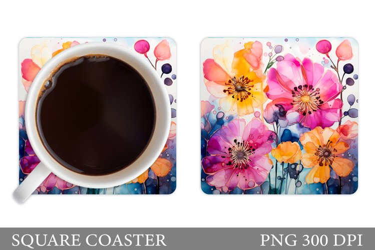 Flowers Coaster Sublimation. Floral Coaster Design