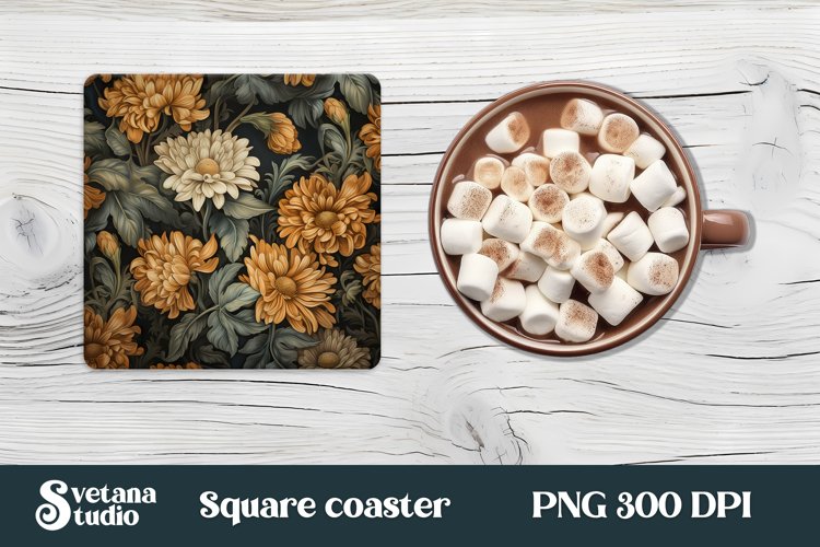 Flower square coaster PNG design | Orang flower coaster