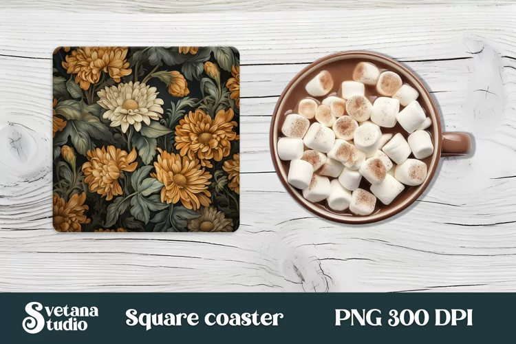 Flower square coaster PNG design | Orang flower coaster