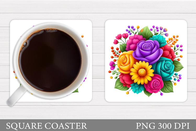 Floral Coaster Design. Flowers Coaster Sublimation
