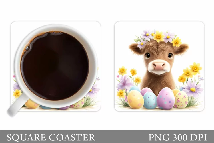 Easter Cow Coaster Design. Easter Coaster Sublimation