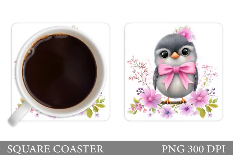 Bird Coaster Design. Bird Flowers Coaster Sublimation