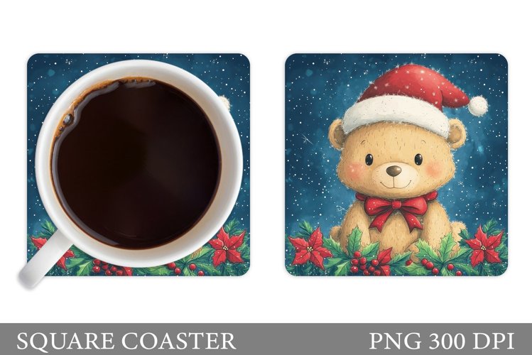 Christmas Bear Coaster Design. Christmas Coaster Sublimation example image 1