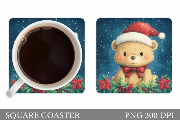 Christmas Bear Coaster Design. Christmas Coaster Sublimation