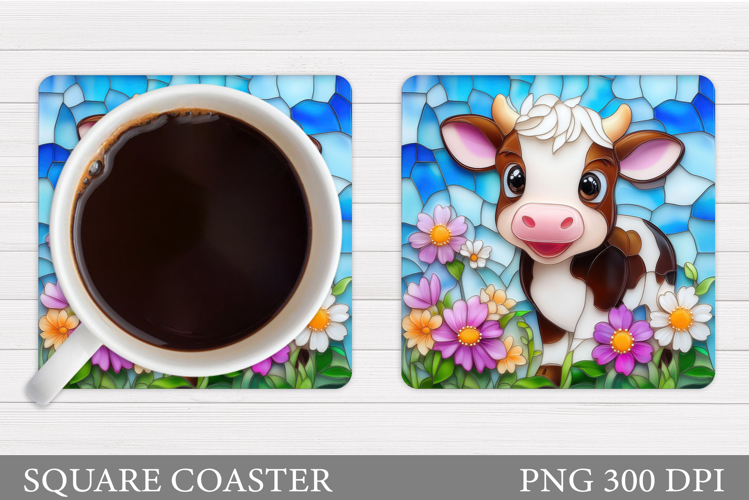 Cute Cow Coaster Design. Cow Flowers Coaster Sublimation