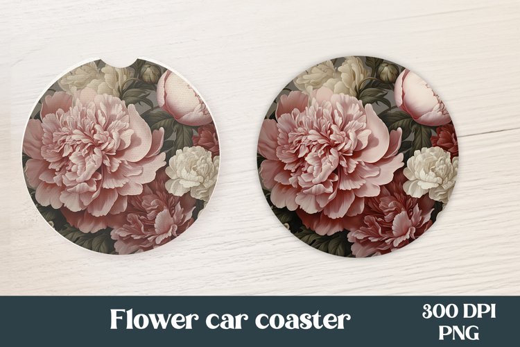 Peony round car coaster sublimation design
