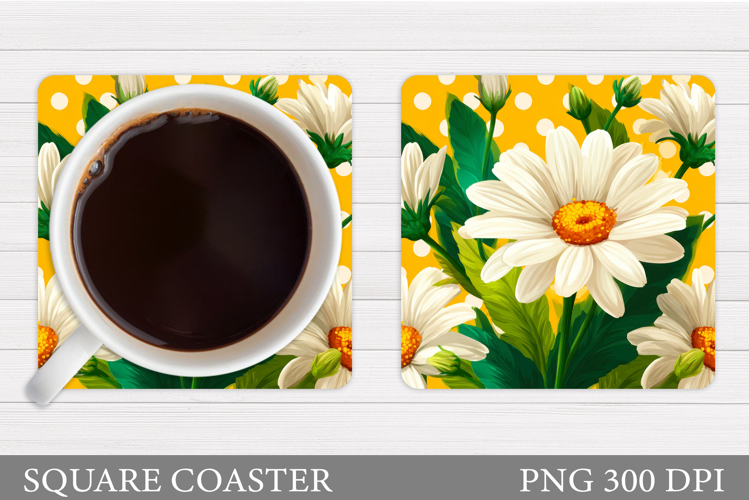 Daisy Flowers Coaster Design. Flowers Sublimation