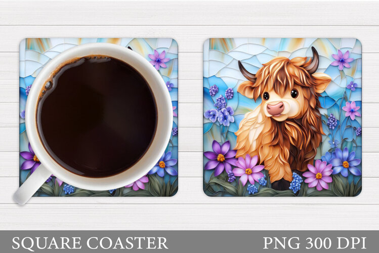 Cow Coaster Sublimation. Cow Flowers Coaster Design example image 1