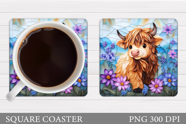 Cow Coaster Sublimation. Cow Flowers Coaster Design